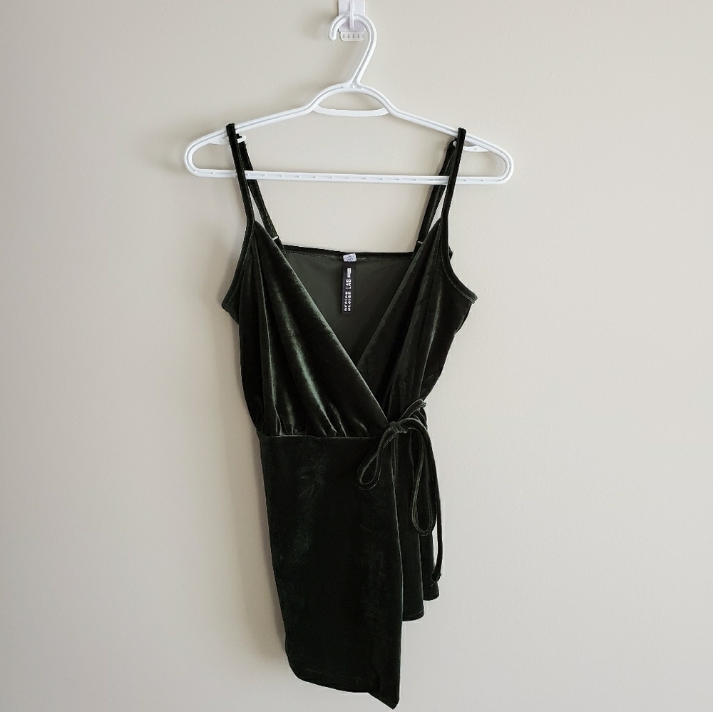 Design Lab Green Velvet Wrap Top